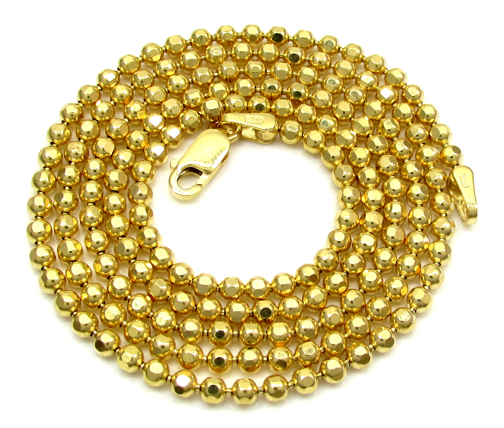 10k yellow gold hexagon bead link chain 20-30 inch 2.3mm