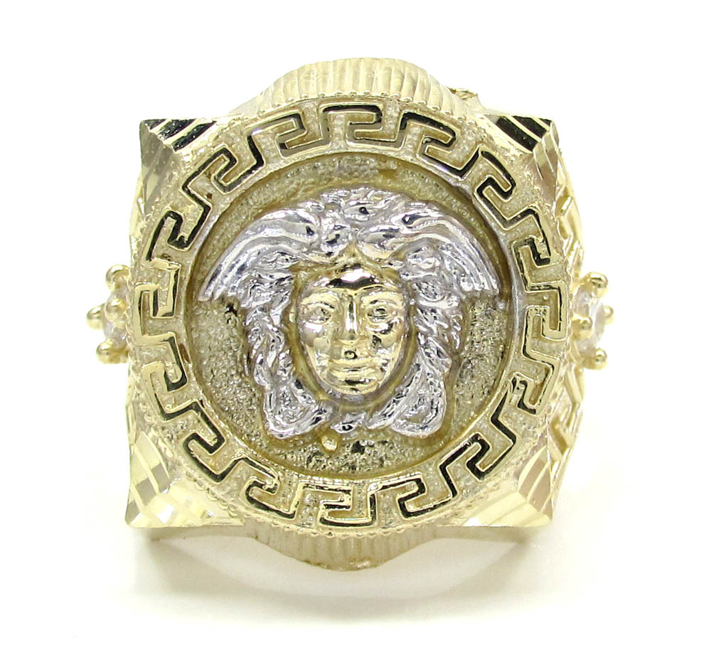 10k yellow gold large medusa head ring .20ct