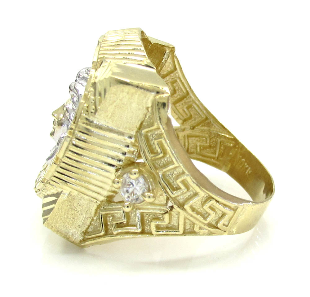 10k yellow gold large medusa head ring .20ct