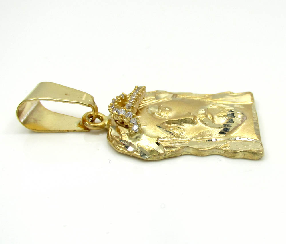 10k yellow gold mini jesus face solid back pendant .28ct - Image 2