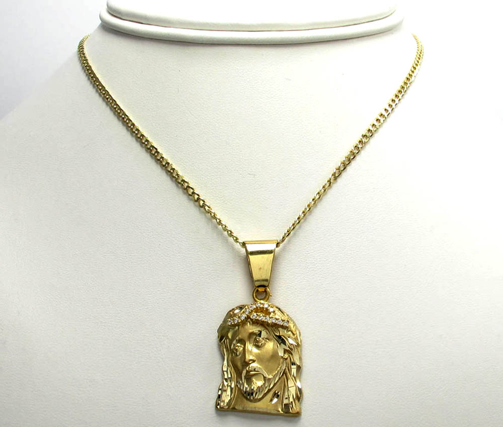 10k yellow gold mini jesus face solid back  pendant .28ct