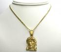 10k yellow gold mini jesus face solid back  pendant .28ct