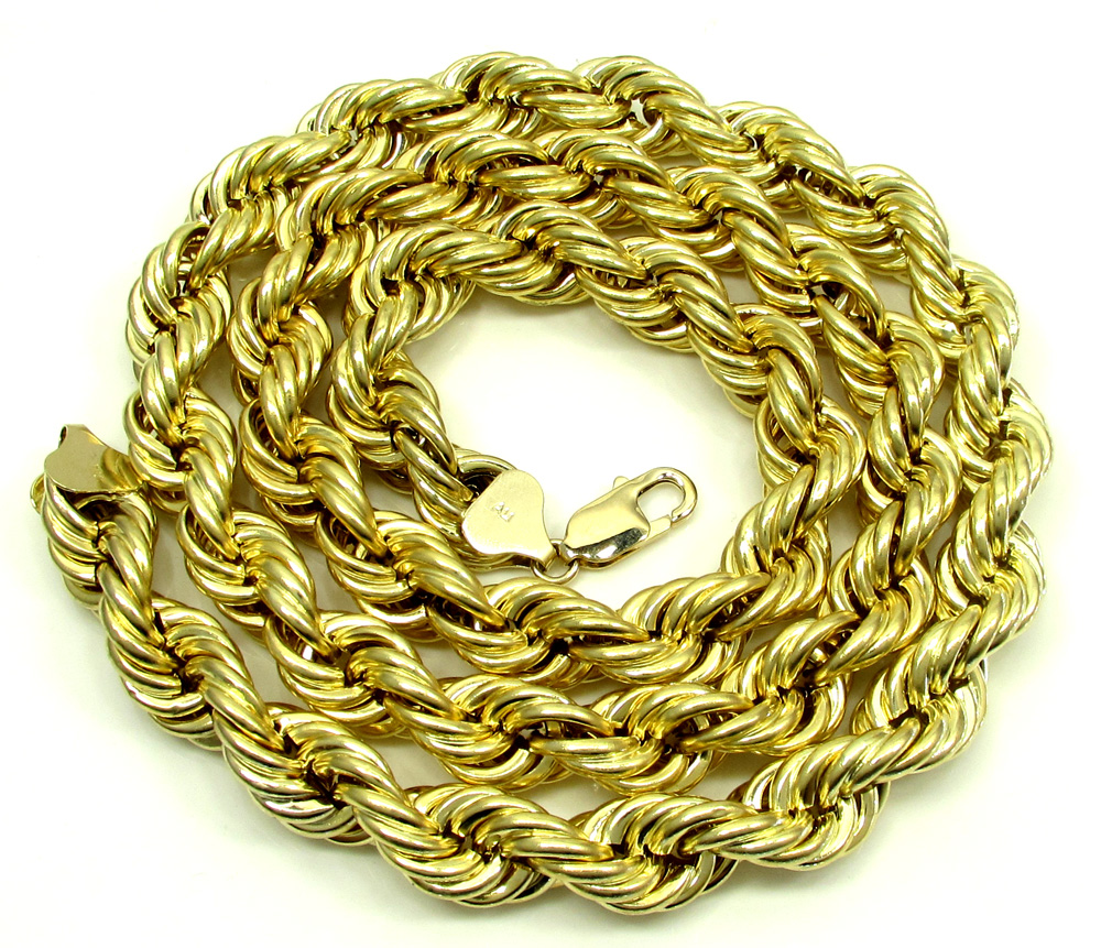 10k yellow gold thick smooth hollow rope chain 24-30 inch 10.0mm - Image 2