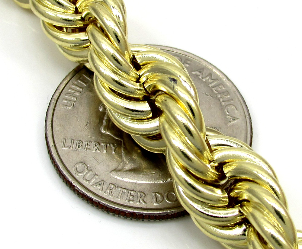 10k yellow gold thick smooth hollow rope chain 22-28 inch 9mm
