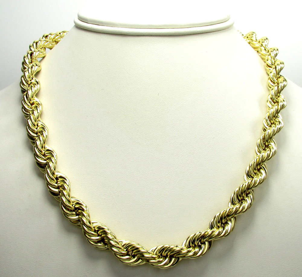 10k yellow gold thick smooth hollow rope chain 22-28 inch 9mm