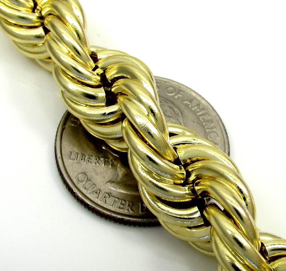 10k yellow gold thick smooth hollow rope chain 24-28 inch 12mm