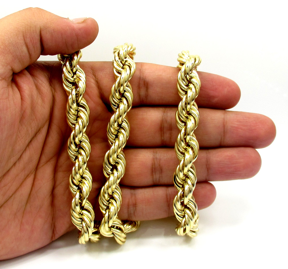 10k yellow gold thick smooth hollow rope chain 24-28 inch 12mm