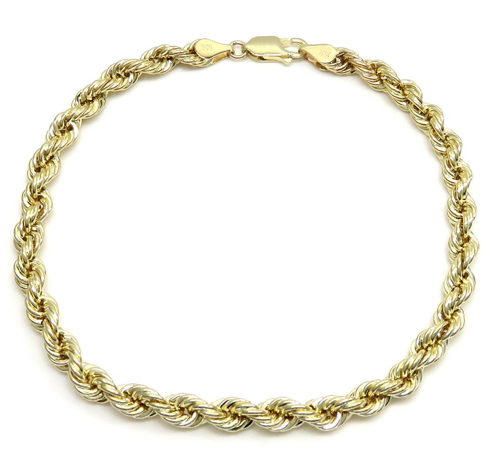 10k yellow gold smooth hollow rope bracelet 8 inch 4.00mm