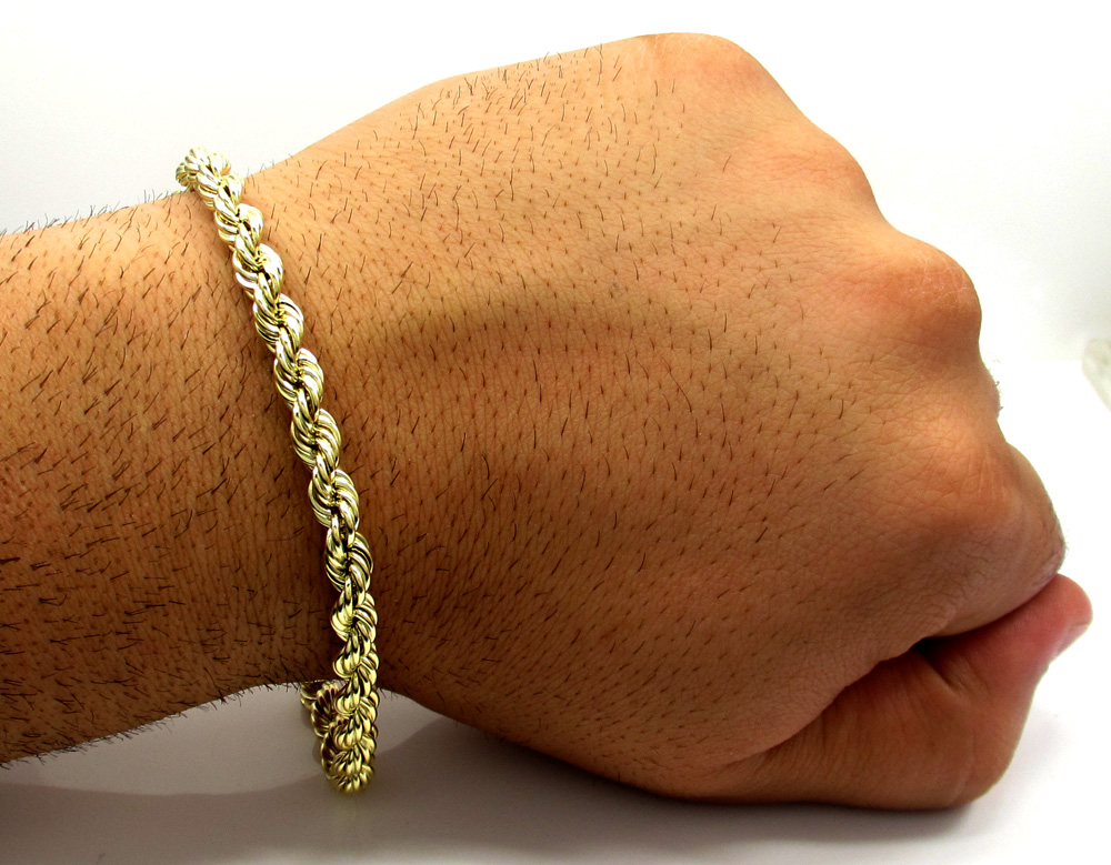 10k yellow gold smooth hollow rope bracelet 8 inch 4.00mm