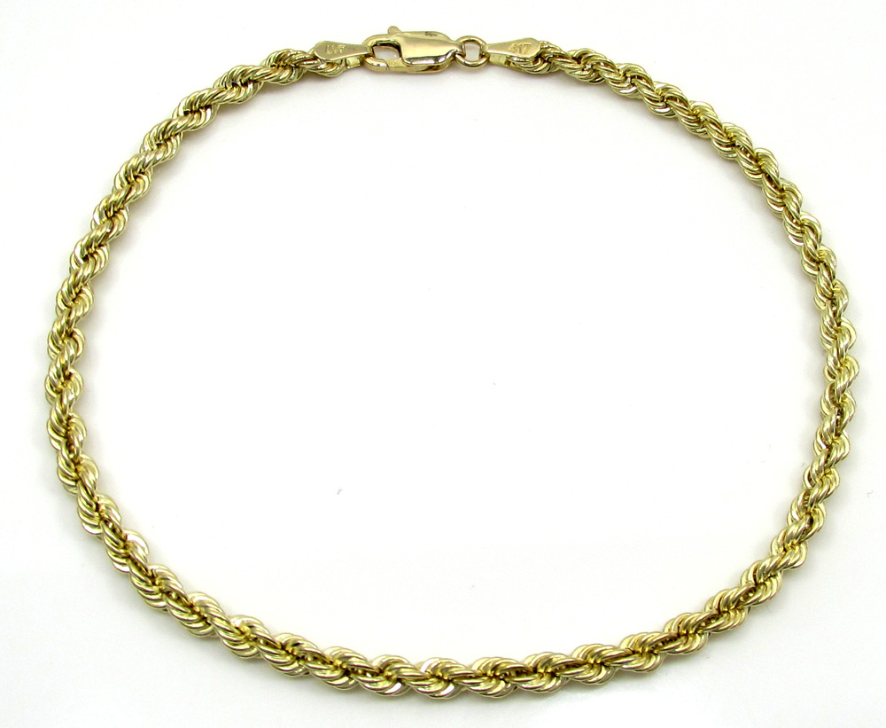 10k yellow gold skinny smooth hollow rope bracelet 8