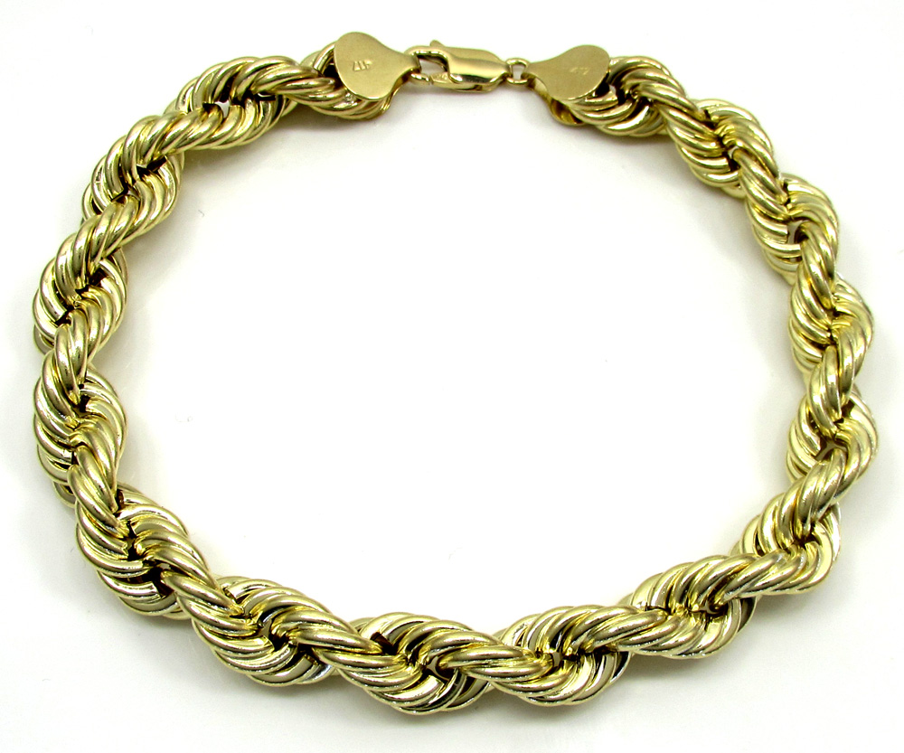 10k yellow gold thick smooth hollow rope bracelet 8.50 inch 8mm