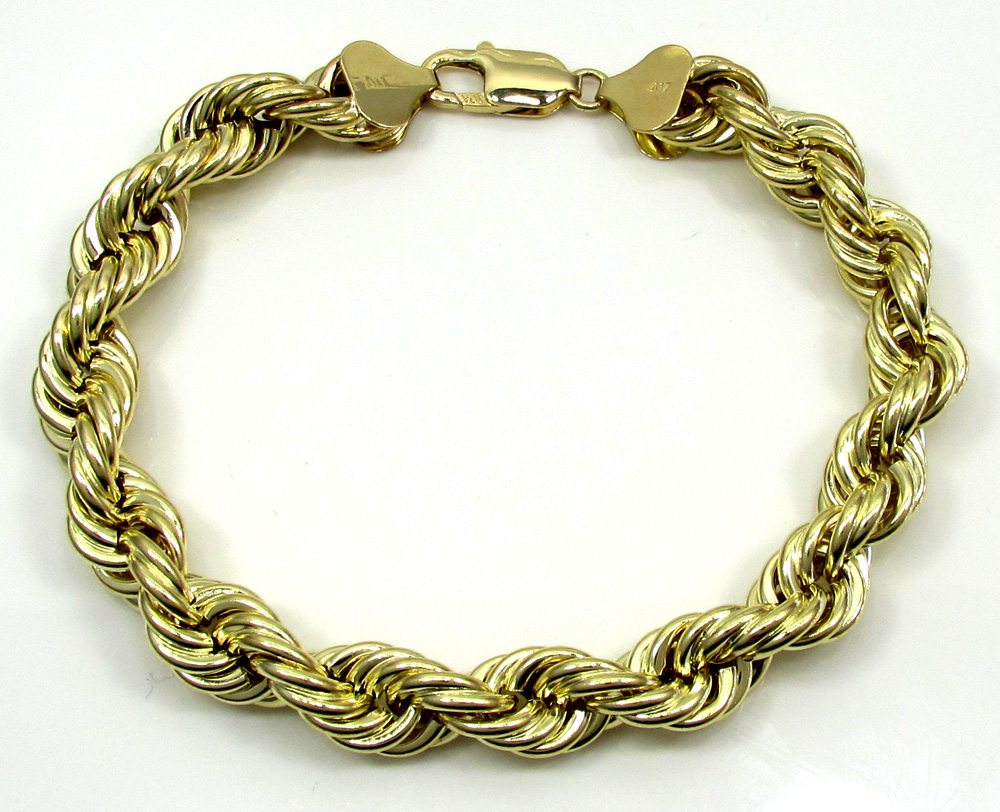 10k yellow gold thick diamond cut hollow rope bracelet 8.50 inch 9mm - Image 2