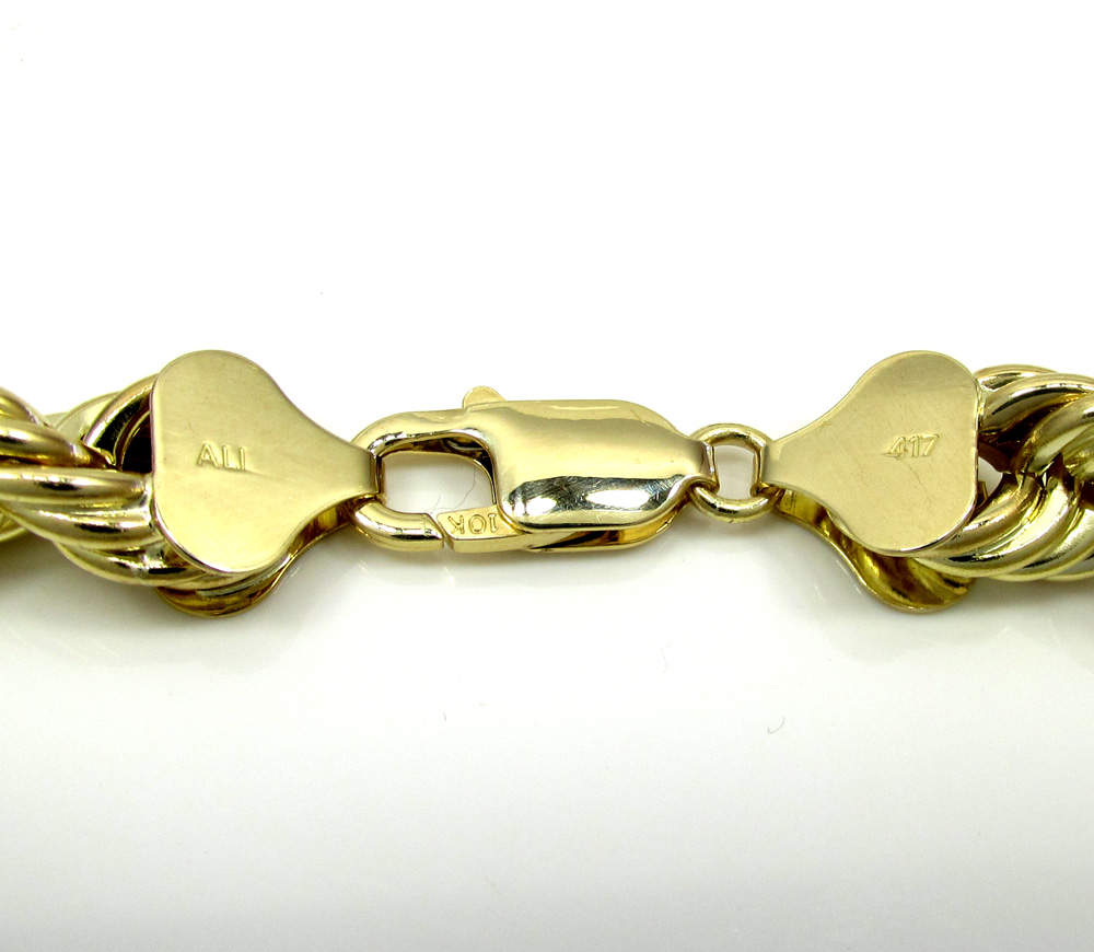 10k yellow gold thick diamond cut hollow rope bracelet 8.50 inch 9mm