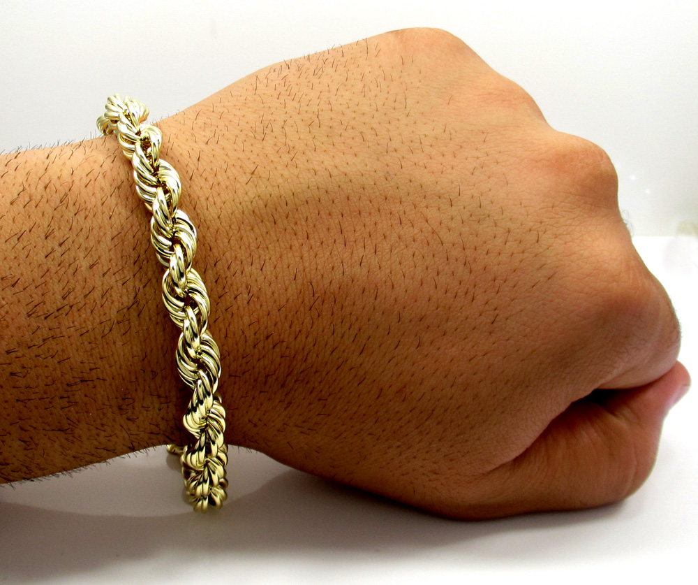 10k yellow gold thick diamond cut hollow rope bracelet 8.50 inch 9mm