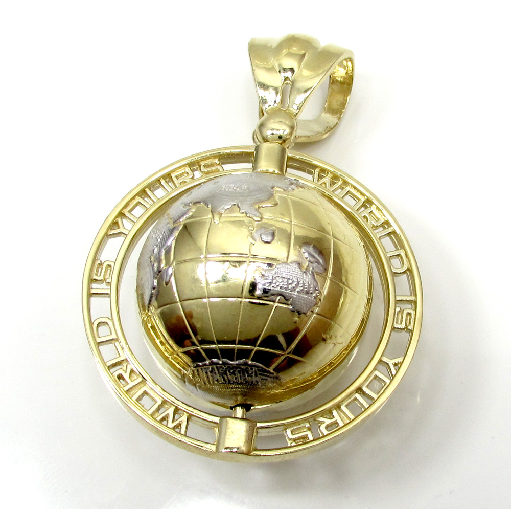 10k yellow gold the world is yours spinning globe pendant  - Image 2