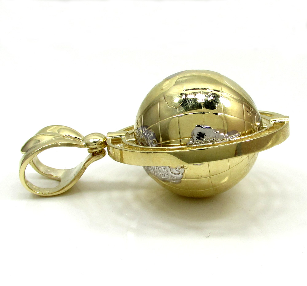 10k yellow gold the world is yours spinning globe pendant  - Image 3