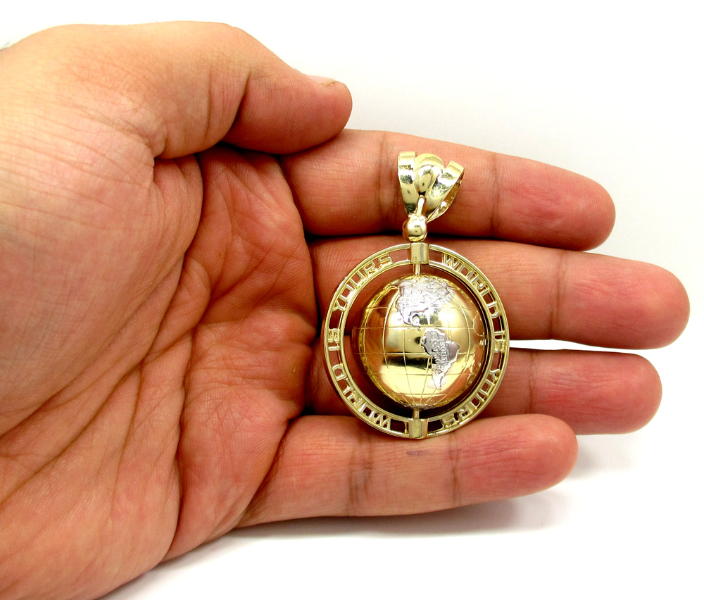 10k yellow gold the world is yours spinning globe pendant  - Image 4
