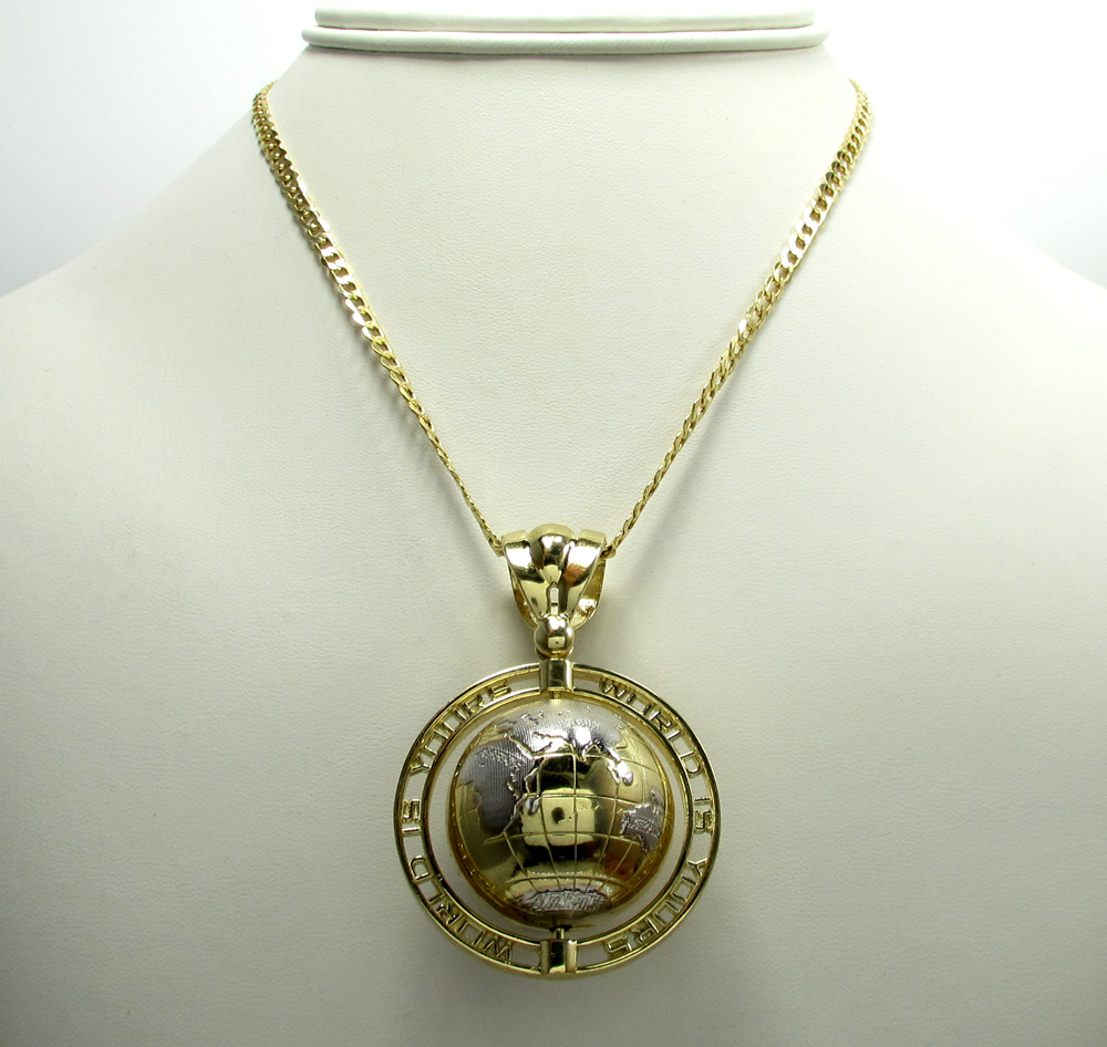 10k yellow gold the world is yours spinning globe pendant  - Image 5