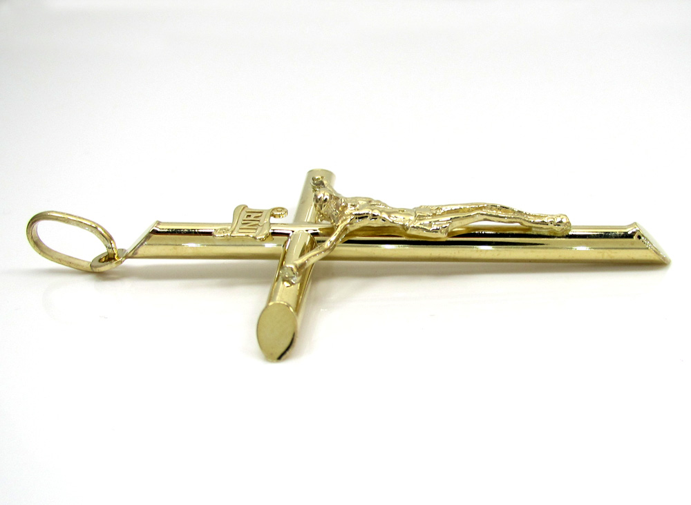 10k yellow gold large jesus tube cross pendant 