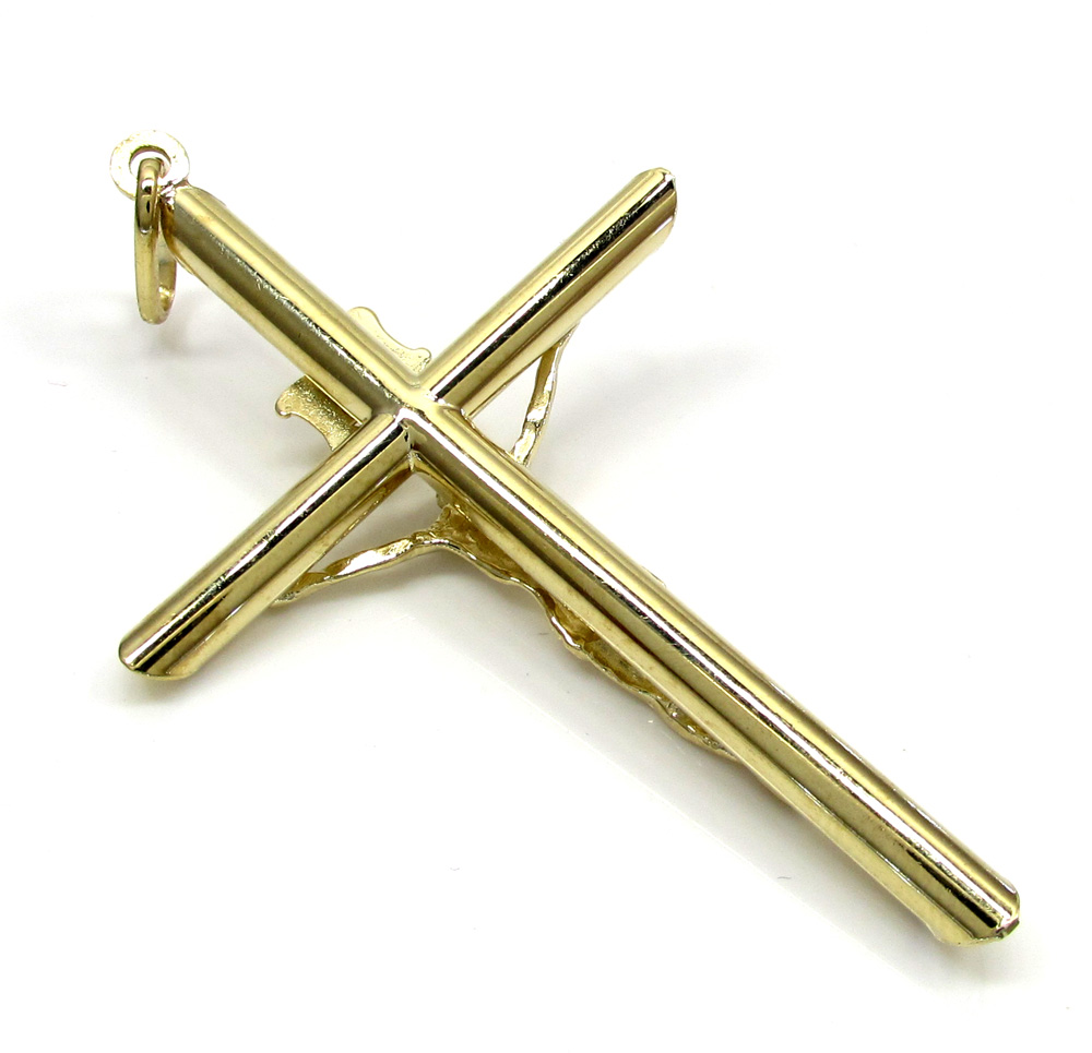 10k yellow gold large jesus tube cross pendant - Image 3