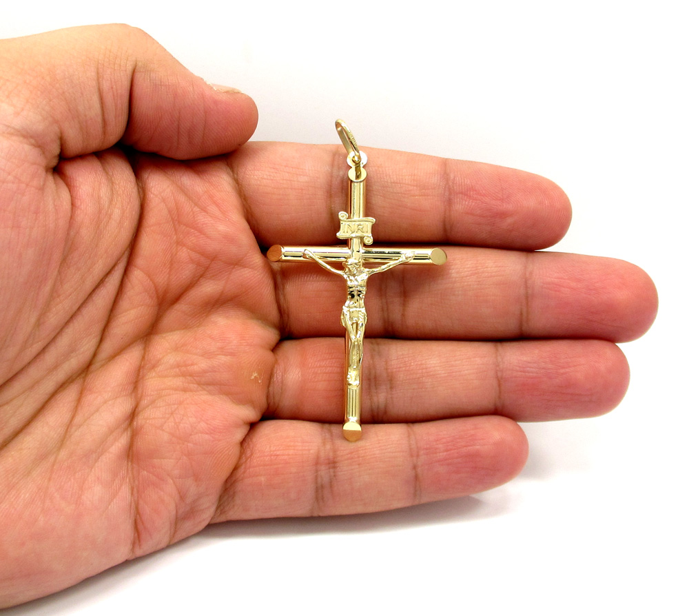 10k yellow gold large jesus tube cross pendant - Image 4