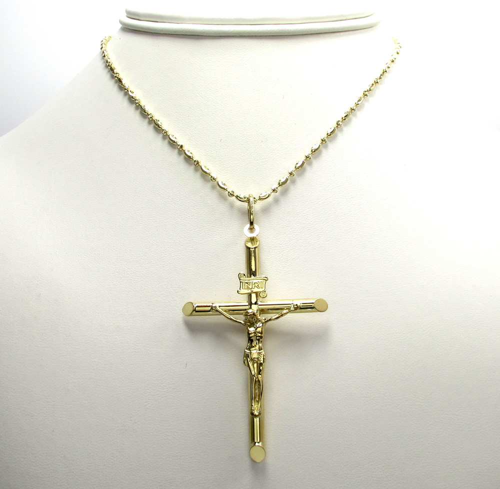 10k yellow gold large jesus tube cross pendant 