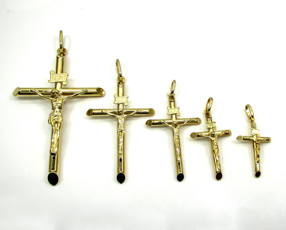 10k yellow gold large jesus tube cross pendant 