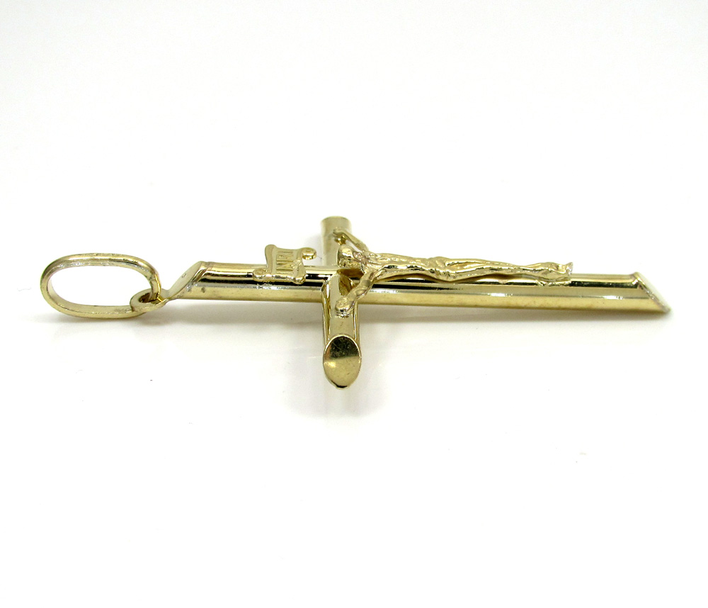 10k yellow gold medium jesus tube cross pendant  - Image 2