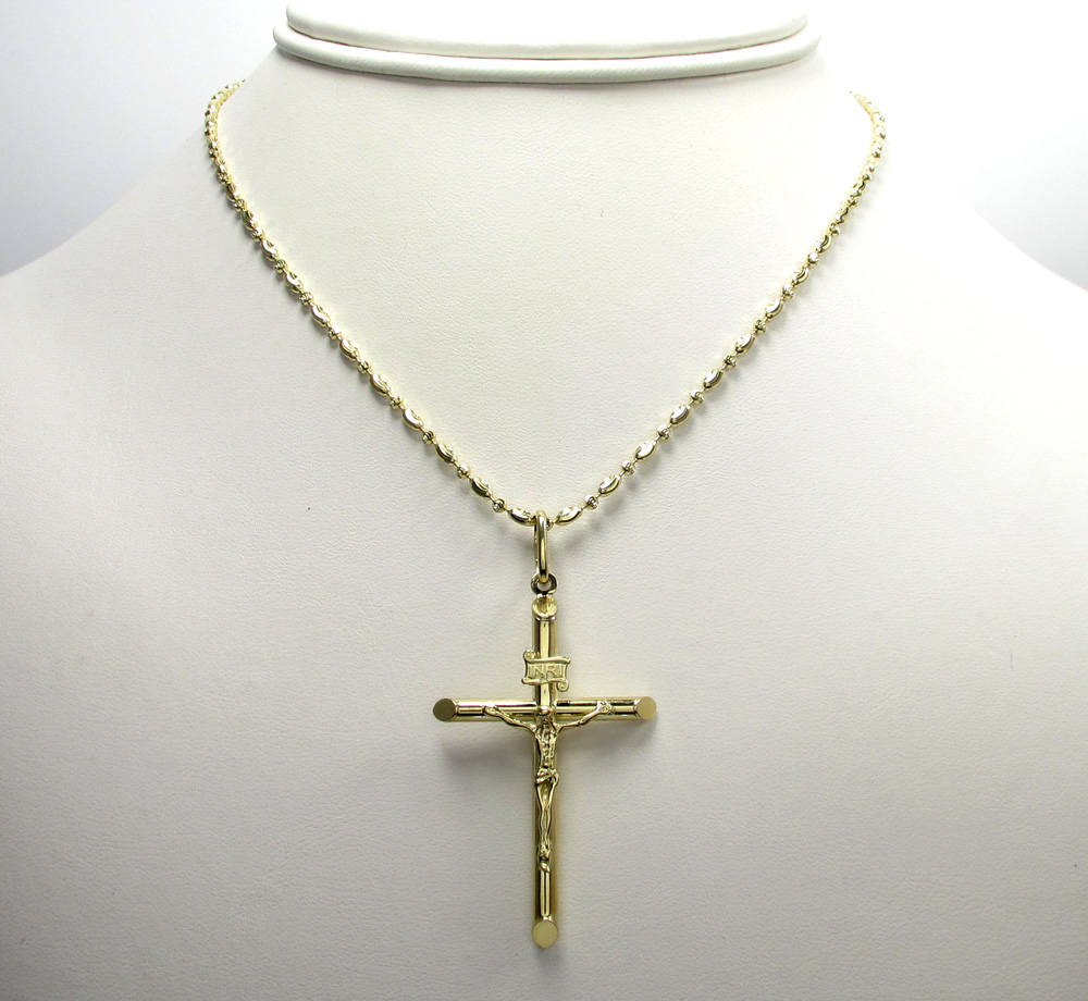 10k yellow gold medium jesus tube cross pendant 