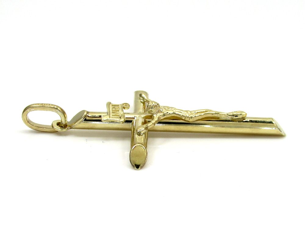 10k yellow gold small jesus tube cross pendant  - Image 2