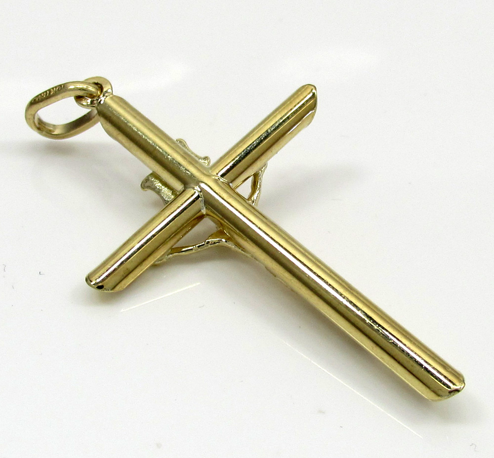 10k yellow gold small jesus tube cross pendant  - Image 3