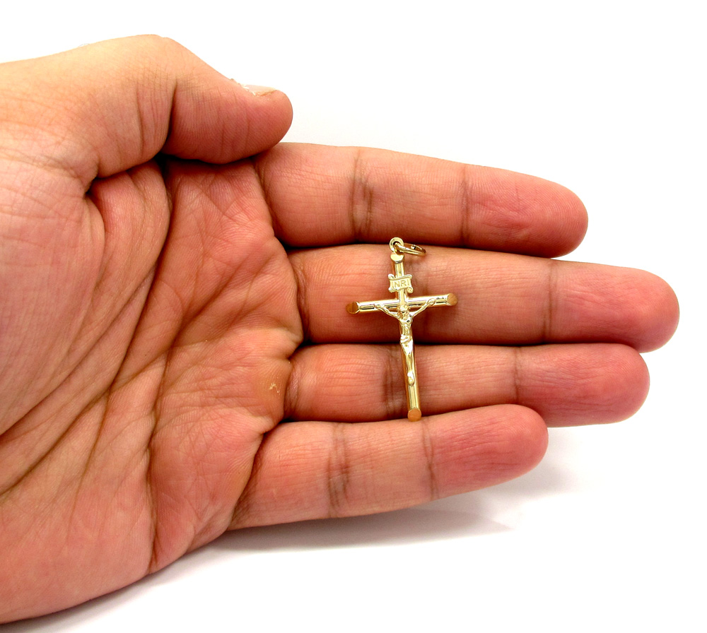10k yellow gold small jesus tube cross pendant 
