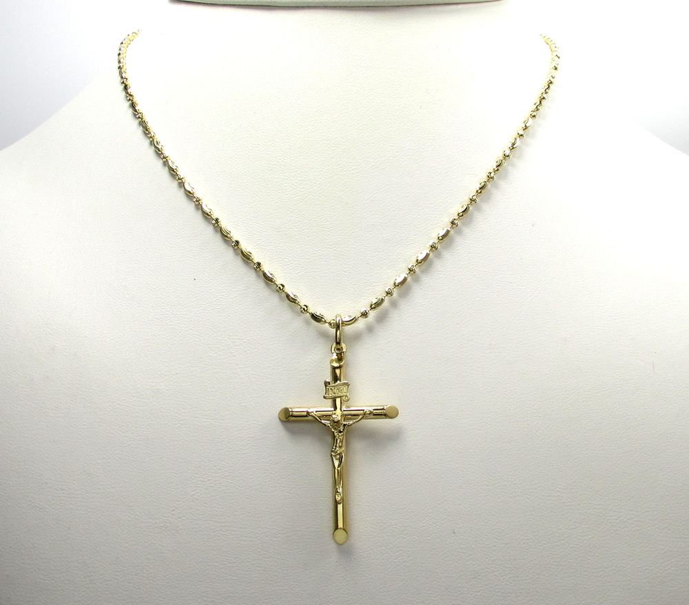 10k yellow gold small jesus tube cross pendant 