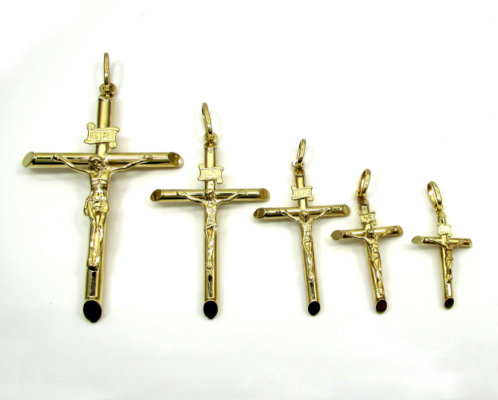 10k yellow gold small jesus tube cross pendant  - Image 6