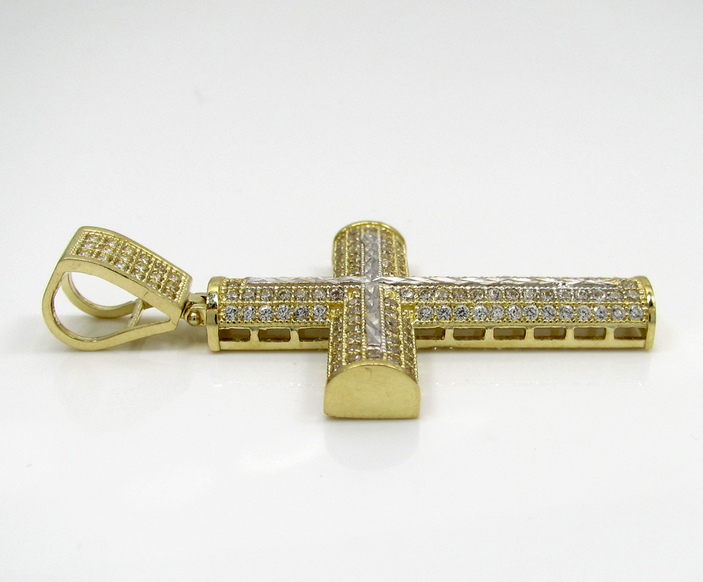 10k yellow gold small two tone cross pendant 1.50ct