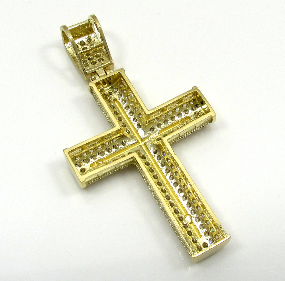 10k yellow gold small two tone cross pendant 1.50ct