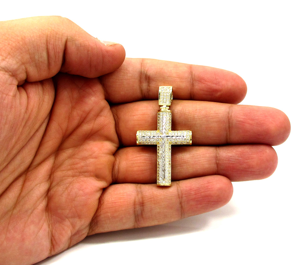 10k yellow gold small two tone cross pendant 1.50ct - Image 4