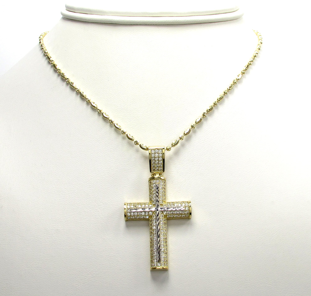 10k yellow gold small two tone cross pendant 1.50ct