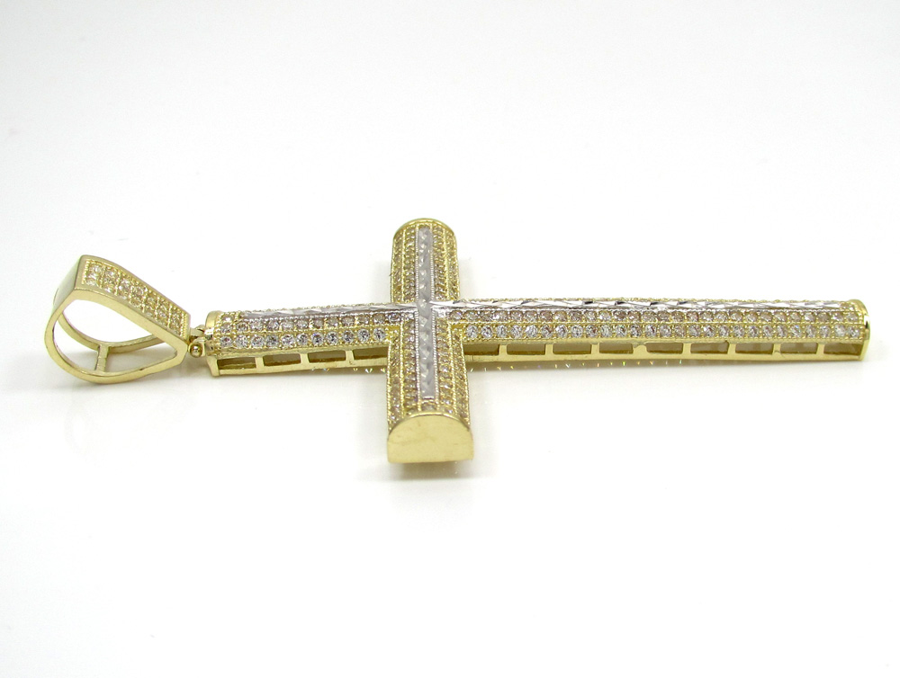 10k yellow gold large two tone cross pendant 1.75ct