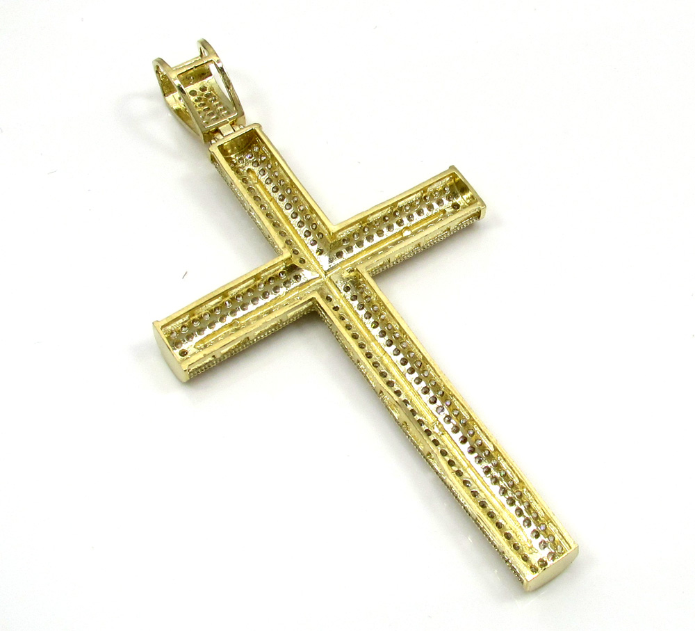 10k yellow gold large two tone cross pendant 1.75ct