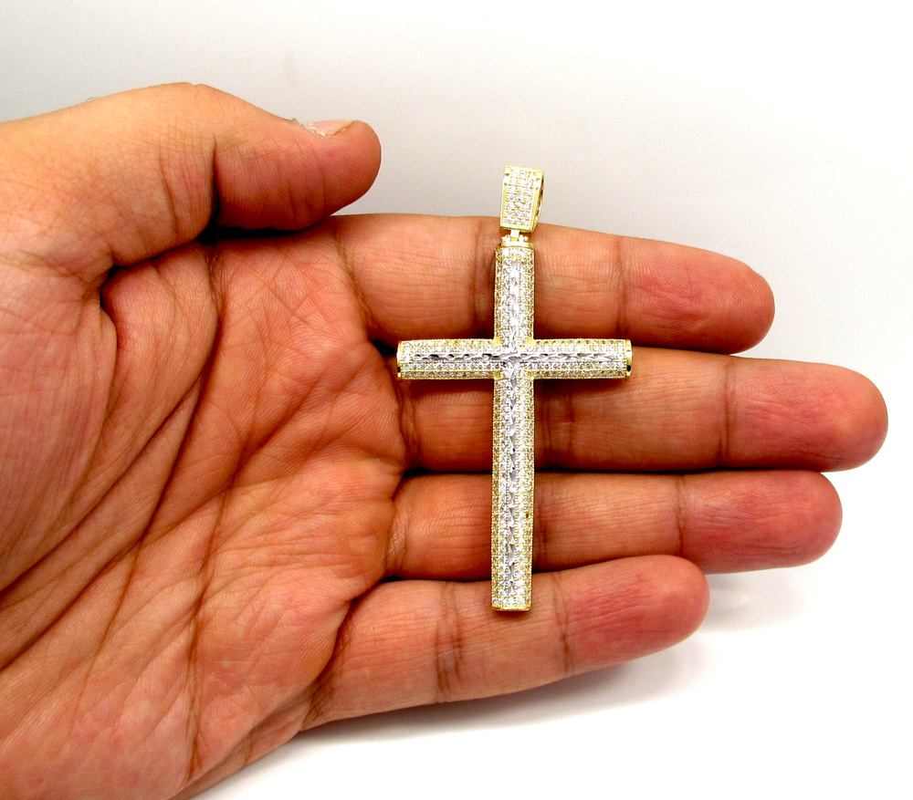 10k yellow gold large two tone cross pendant 1.75ct - Image 4