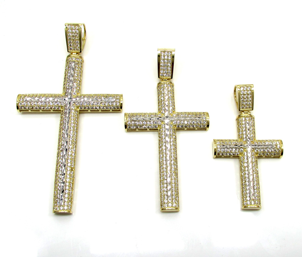10k yellow gold large two tone cross pendant 1.75ct
