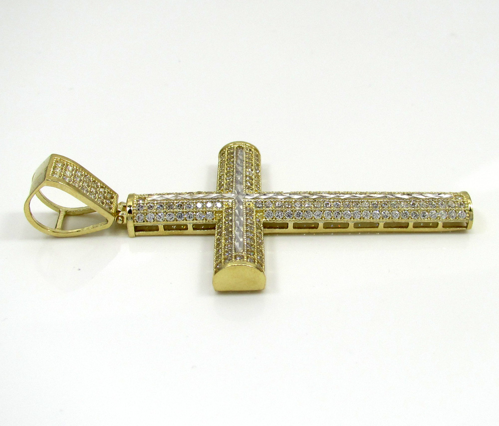 10k yellow gold medium two tone cross pendant 1.60ct - Image 2