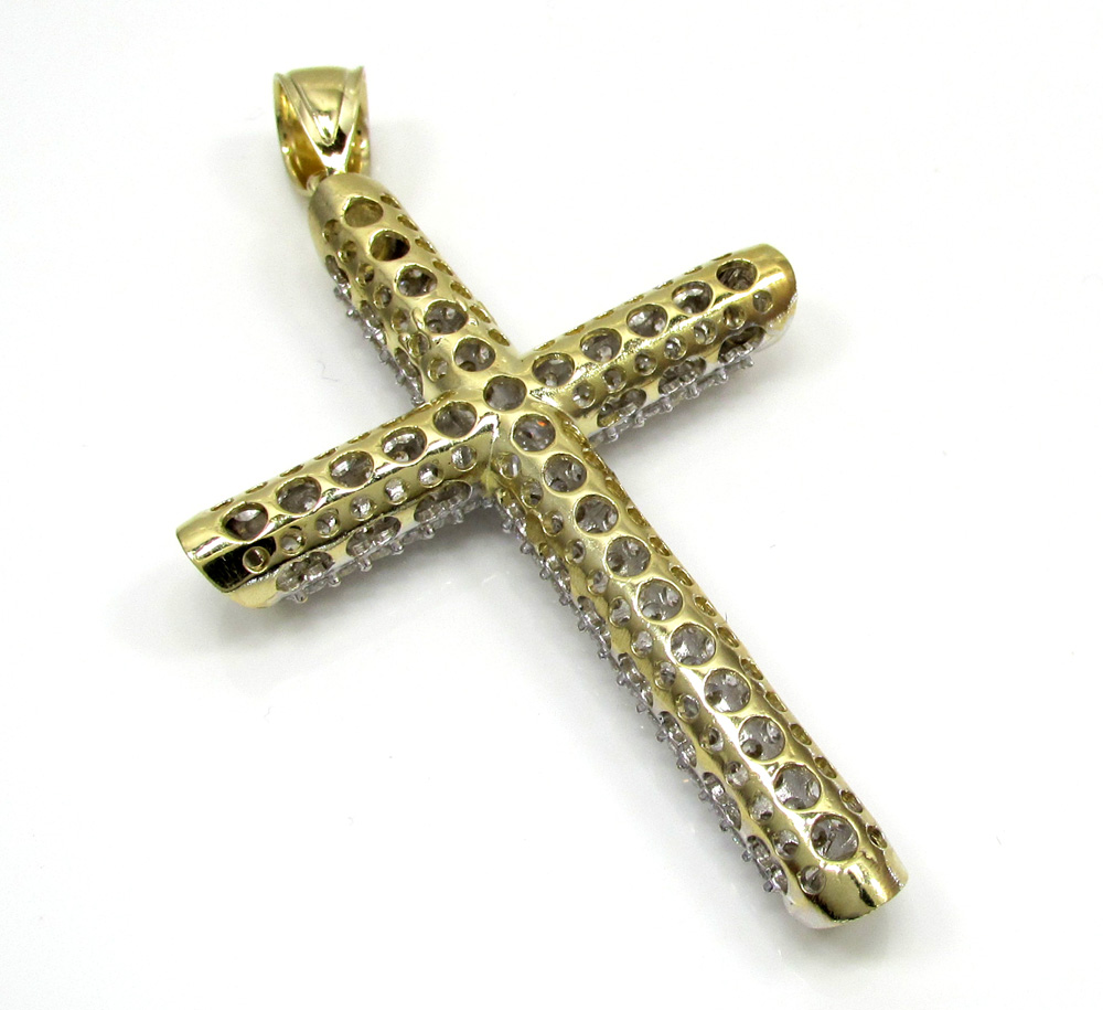 10k yellow gold large two tone tube cross pendant 1.6ct - Image 3