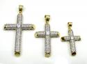 10k yellow gold large two tone tube cross pendant 1.6ct