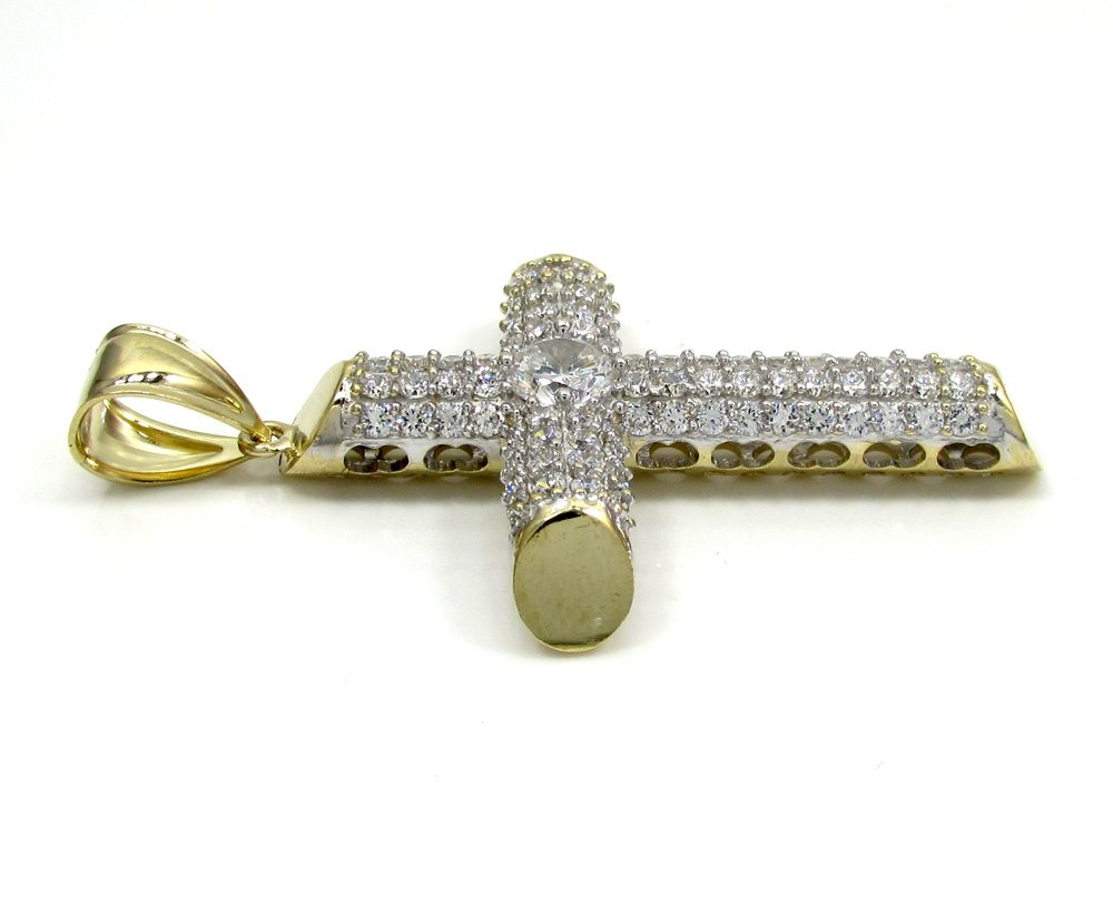 10k yellow gold medium two tone tube cross pendant 1.40ct - Image 2