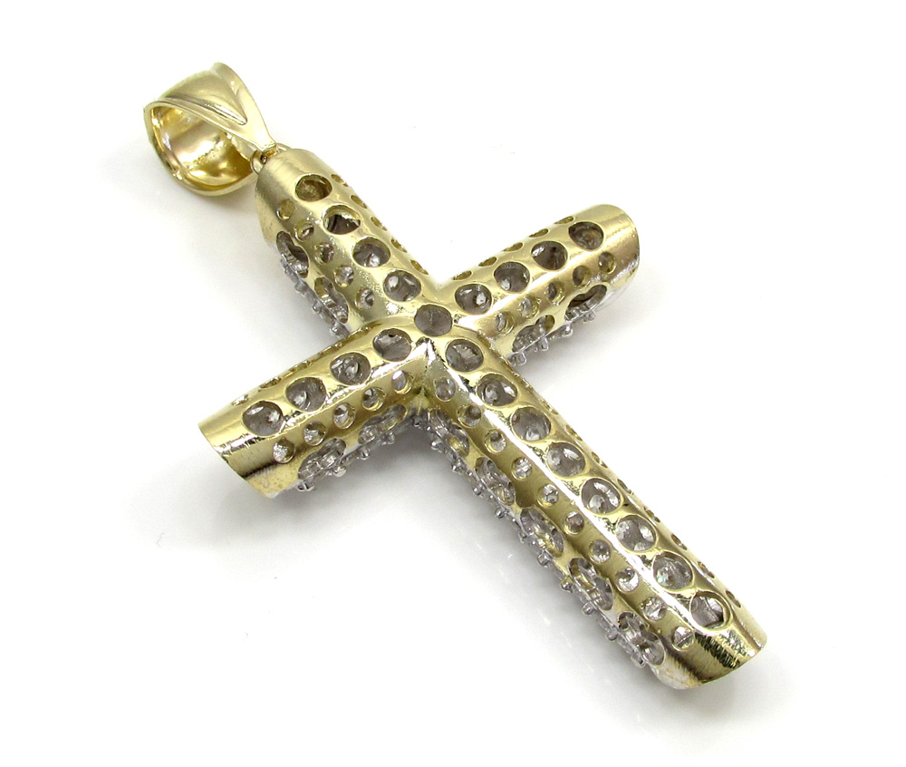 10k yellow gold medium two tone tube cross pendant 1.40ct
