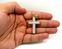 10k yellow gold medium two tone tube cross pendant 1.40ct