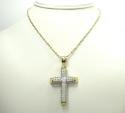 10k yellow gold medium two tone tube cross pendant 1.40ct