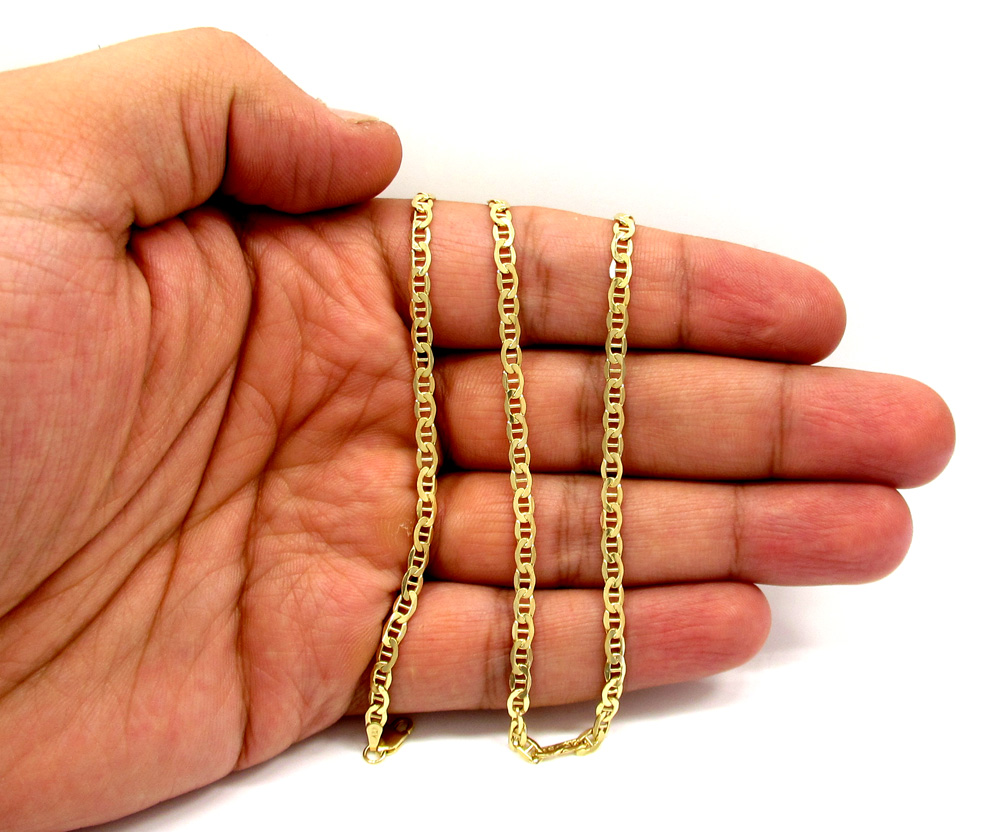 10k yellow gold skinny puffed mariner chain 20-26 inch 3.5mm 